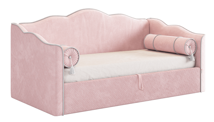 Кроватка с подъемным механизмом Лея (Софа) 90х200 (нежно-розовый (велюр)/галька (велюр)) в Элисте - изображение 1