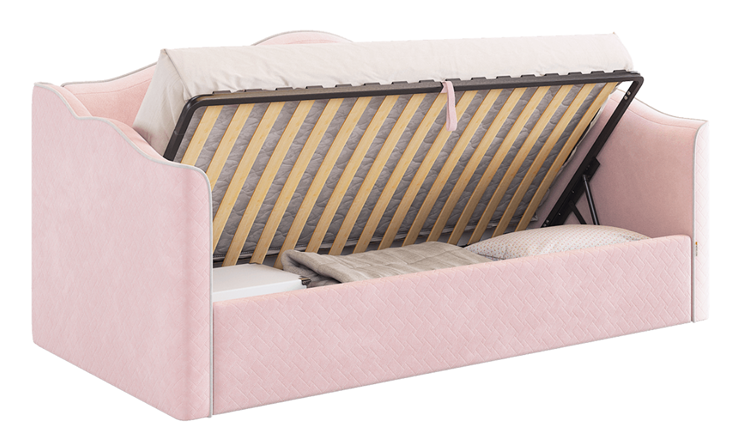Кроватка с подъемным механизмом Лея (Софа) 90х200 (нежно-розовый (велюр)/галька (велюр)) в Элисте - изображение 3
