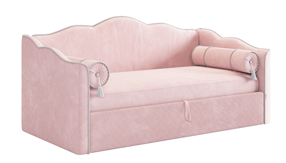 Кроватка с подъемным механизмом Лея (Софа) 90х200 (нежно-розовый (велюр)/галька (велюр)) в Элисте - изображение