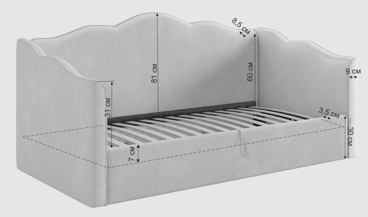 Кроватка с подъемным механизмом Лея (Софа) 90х200 (нежно-розовый (велюр)/галька (велюр)) в Элисте - изображение 7