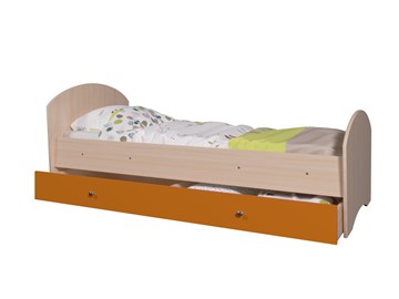 Детская кровать с ящиком Мозайка без бортиков, корпус Млечный дуб/фасад Оранжевый (ламели) в Элисте