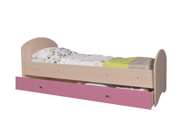 Детская кровать с ящиком Мозайка без бортиков, корпус Млечный дуб/фасад Розовый (щиты) в Элисте