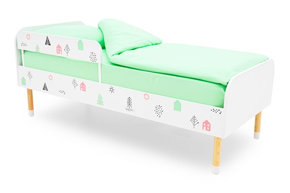 Кроватка Stumpa Классика "Домики розовый, бирюзовый" в Элисте - изображение