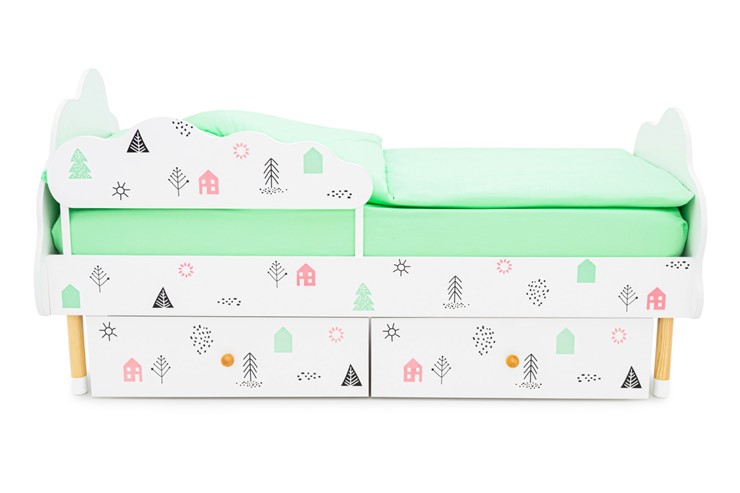 Детская кровать Stumpa Облако "Домики розовый, бирюзовый" в Элисте - изображение 8