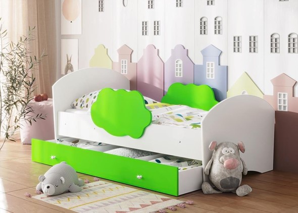 Кровать детская Тучка с ящиком, корпус Белый, фасад Лайм в Элисте - изображение