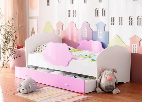 Детская кровать Тучка с ящиком, корпус Белый, фасад Ирис в Элисте - изображение