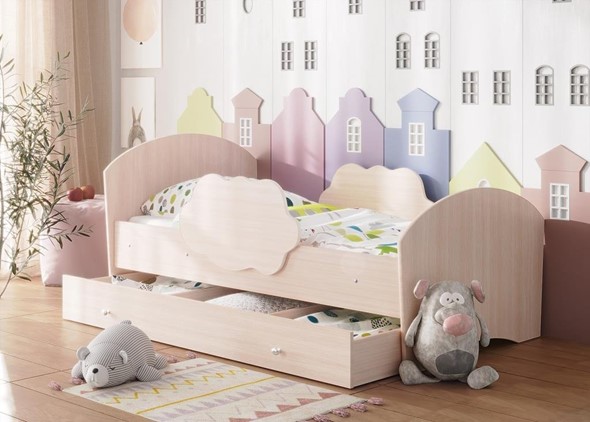 Детская кровать Тучка с ящиком, корпус Дуб млечный, фасад Дуб млечный в Элисте - изображение