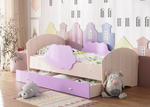 Кровать с бортиками Тучка с ящиком, корпус Дуб млечный, фасад Ирис в Элисте - изображение