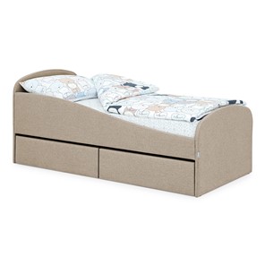 Мягкая кровать с ящиками Letmo 190х80 песочный (рогожка) в Элисте - предосмотр
