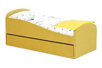 Мягкая кровать с ящиком Letmo горчичный (велюр) в Элисте - предосмотр