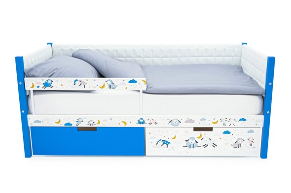 Кровать-тахта в детскую мягкая с фотопечатью, Svogen сине-белый/барашки в Элисте - изображение