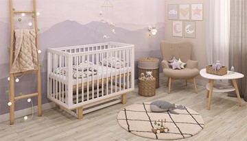 Кровать для новорожденных серия 3400 POLINI Kids Simple 340 с маятником Белый / Натуральный в Элисте - предосмотр 7