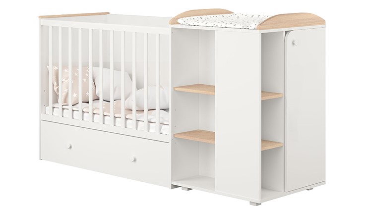Многофункциональная кровать с комодом POLINI Kids Ameli 800 Белый / Дуб пастельный, серия AMELI в Элисте - изображение 1