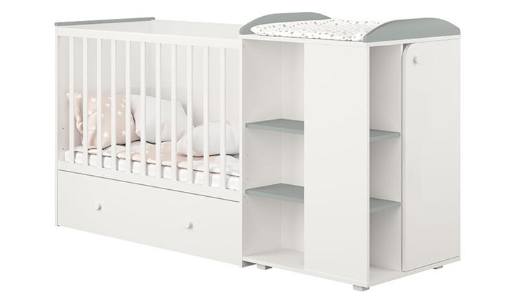 Детская кровать-трансформер с комодом POLINI Kids Ameli 800 Белый / Серый, серия AMELI в Элисте - изображение 1
