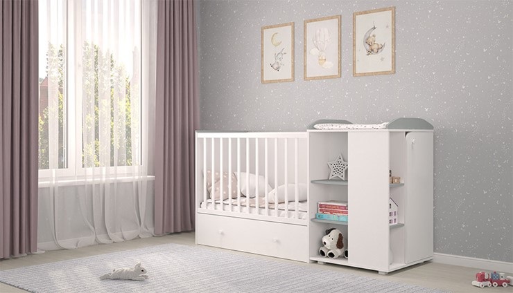 Детская кровать-трансформер с комодом POLINI Kids Ameli 800 Белый / Серый, серия AMELI в Элисте - изображение 2