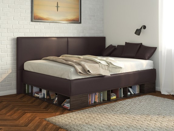 Детская кровать Lancaster 1, 120х200, ЛДСП венге, экокожа коричневая в Элисте - изображение