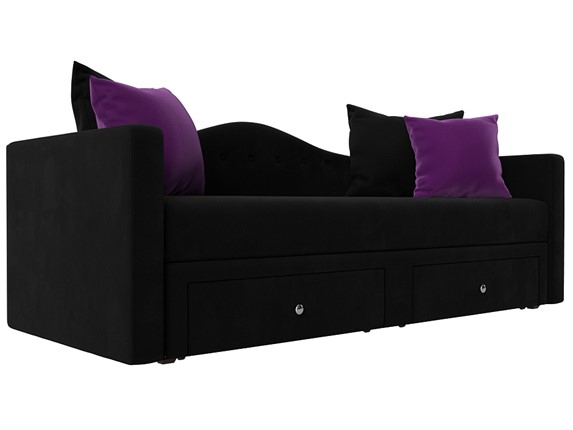 Диван-кровать Дориан, Черный/Фиолетовый (Микровельвет) в Элисте - изображение