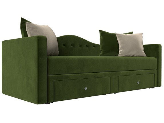 Диван-кровать Дориан, Зеленый/Бежевый (Микровельвет) в Элисте - изображение