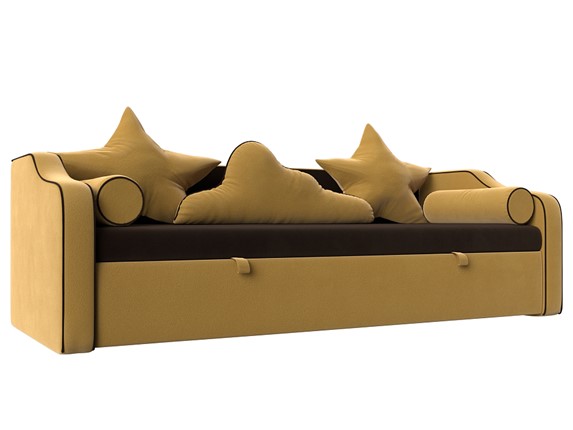 Диван-кровать Рико, Коричневый/Желтый (Микровельвет) в Элисте - изображение