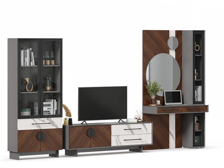 Набор мебели для гостиной Вилена №6, Оникс Серый/Орех/Монте белый в Элисте - изображение