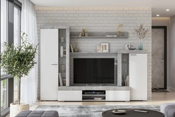 Набор мебели в гостиную МГС-5, цемент светлый/белый в Элисте - предосмотр 2