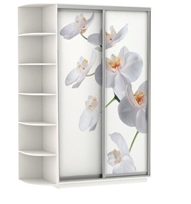 Шкаф 2-дверный Экспресс 1500x600x2400, со стеллажом, Орхидея белый/белый снег в Элисте