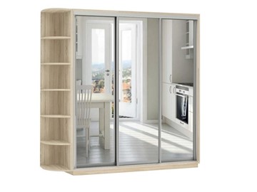 Шкаф 3-х дверный Экспресс (3 зеркала), со стеллажом 2100х600х2200, дуб сонома в Элисте - предосмотр