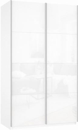 Шкаф Прайм (Белое стекло/Белое стекло) 1200x570x2300, белый снег в Элисте - изображение