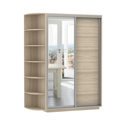 Шкаф 2-дверный Экспресс (ДСП/Зеркало), со стеллажом 1700х600х2400, шимо светлый в Элисте - изображение