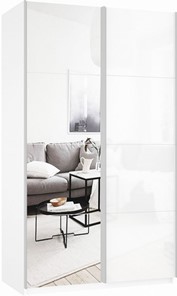 Шкаф Прайм (Зеркало/Белое стекло) 1400x570x2300, белый снег в Элисте