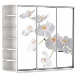 Шкаф трехдверный Экспресс со стеллажом, 2100х600х2200, Орхидея белая/белый снег в Элисте