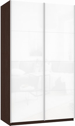 Шкаф 2-х дверный Прайм (Белое стекло/Белое стекло) 1200x570x2300, венге в Элисте - изображение