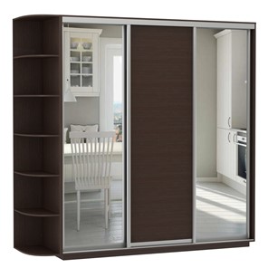 Шкаф 3-дверный Экспресс (Зеркало/ДСП/Зеркало) со стеллажом, 2700х600х2400, венге в Элисте