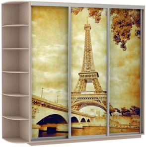 Шкаф 3-дверный Экспресс со стеллажом, 2700х600х2400, Париж/дуб молочный в Элисте