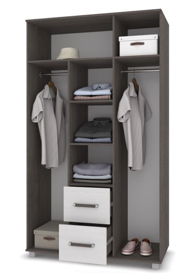 Распашной шкаф В-34, Серый дуб/Белый в Элисте - изображение 1