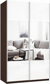 Шкаф 2-дверный Прайм (Зеркало/Белое стекло) 1200x570x2300, венге в Элисте - предосмотр 2
