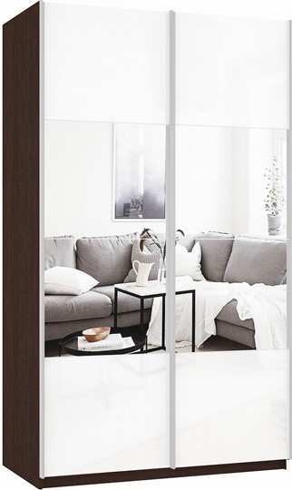 Шкаф 2-дверный Прайм (Зеркало/Белое стекло) 1200x570x2300, венге в Элисте - изображение 2