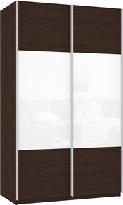 Шкаф 2-дверный Прайм (ДСП/Белое стекло) 1600x570x2300, венге в Элисте - предосмотр 2