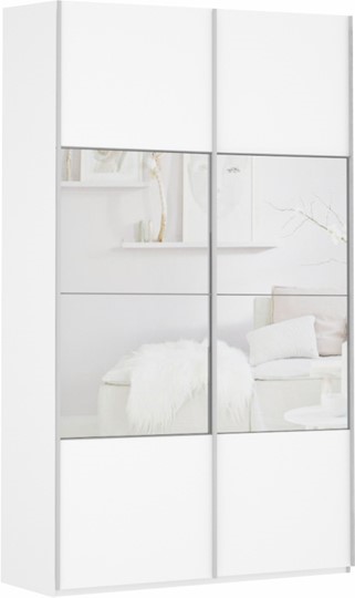 Шкаф 2-створчатый Прайм (ДСП/Зеркало) 1400x570x2300, белый снег в Элисте - изображение 2