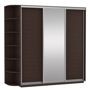 Шкаф трехдверный Экспресс (ДСП/Зеркало/ДСП) со стеллажом, 2700х600х2200, венге в Элисте - предосмотр