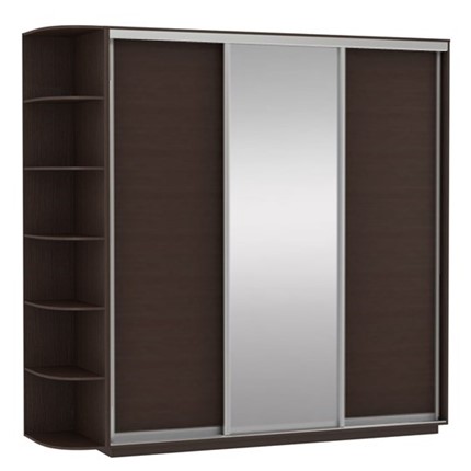 Шкаф 3-створчатый Экспресс (ДСП/Зеркало/ДСП) со стеллажом, 2100х600х2200, венге в Элисте - изображение