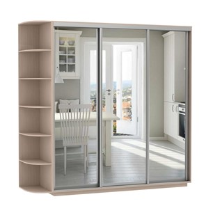 Шкаф 3-х дверный Экспресс (3 зеркала), со стеллажом 2100х600х2200, дуб молочный в Элисте - предосмотр