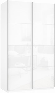 Шкаф 2-створчатый Прайм (Белое стекло/Белое стекло) 1400x570x2300, белый снег в Элисте - предосмотр
