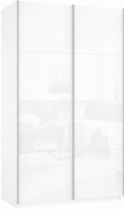 Шкаф 2-створчатый Прайм (Белое стекло/Белое стекло) 1400x570x2300, белый снег в Элисте - изображение