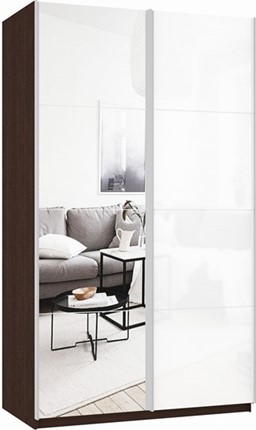 Шкаф Прайм (Зеркало/Белое стекло) 1400x570x2300, венге в Элисте - изображение