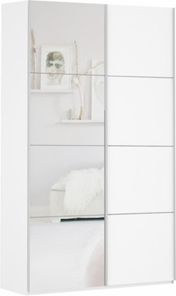 Шкаф 2-створчатый Прайм (ДСП/Зеркало) 1400x570x2300, белый снег в Элисте - изображение