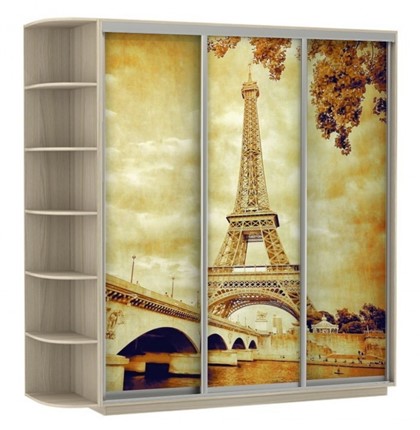 Шкаф 3-х дверный Экспресс со стеллажом, 2400х600х2200, Париж/шимо светлый в Элисте - изображение