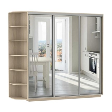 Шкаф 3-дверный Экспресс (3 зеркала), со стеллажом 2700х600х2200, шимо светлый в Элисте - изображение