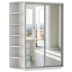 Шкаф 2-х дверный Экспресс (2 зеркала), со стеллажом 1500x600x2200, белый снег в Элисте - предосмотр
