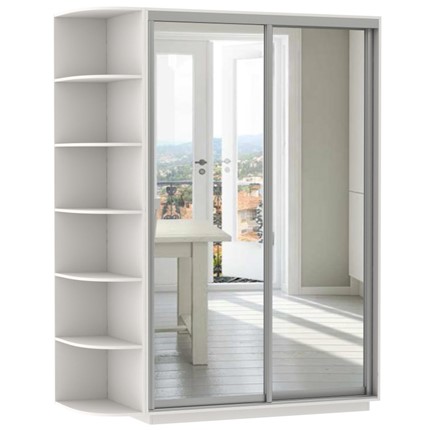 Шкаф 2-х дверный Экспресс (2 зеркала), со стеллажом 1500x600x2200, белый снег в Элисте - изображение